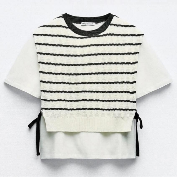 Zara Tops - Zara Striped Knit Vest Combination T-Shirt with Side Bows Size Large